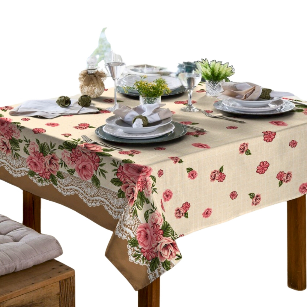 Toalha De Mesa 4 Lugares Quadrada Rústica Luxo 1,40x1,40m Estampada Diversos Modelos Algodão