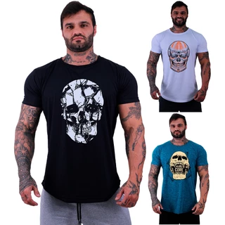 Kit 3 Camisetas Longline MXD Conceito Caveiras e Letreiros