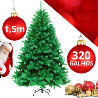Arvore de Natal Pinheiro Tradicional 1,5m de 220 a 320 Galhos Ajustável Haste Flexíveis Arvore Cheia