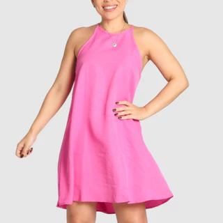 Vestido Curto Feminino de Alcinha com Botão nas Costas
