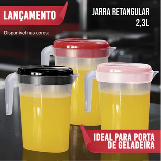 Jarra Graduada Retangular 2,3 Litros com Tampa Vermelha – Ideal para Porta de Geladeira