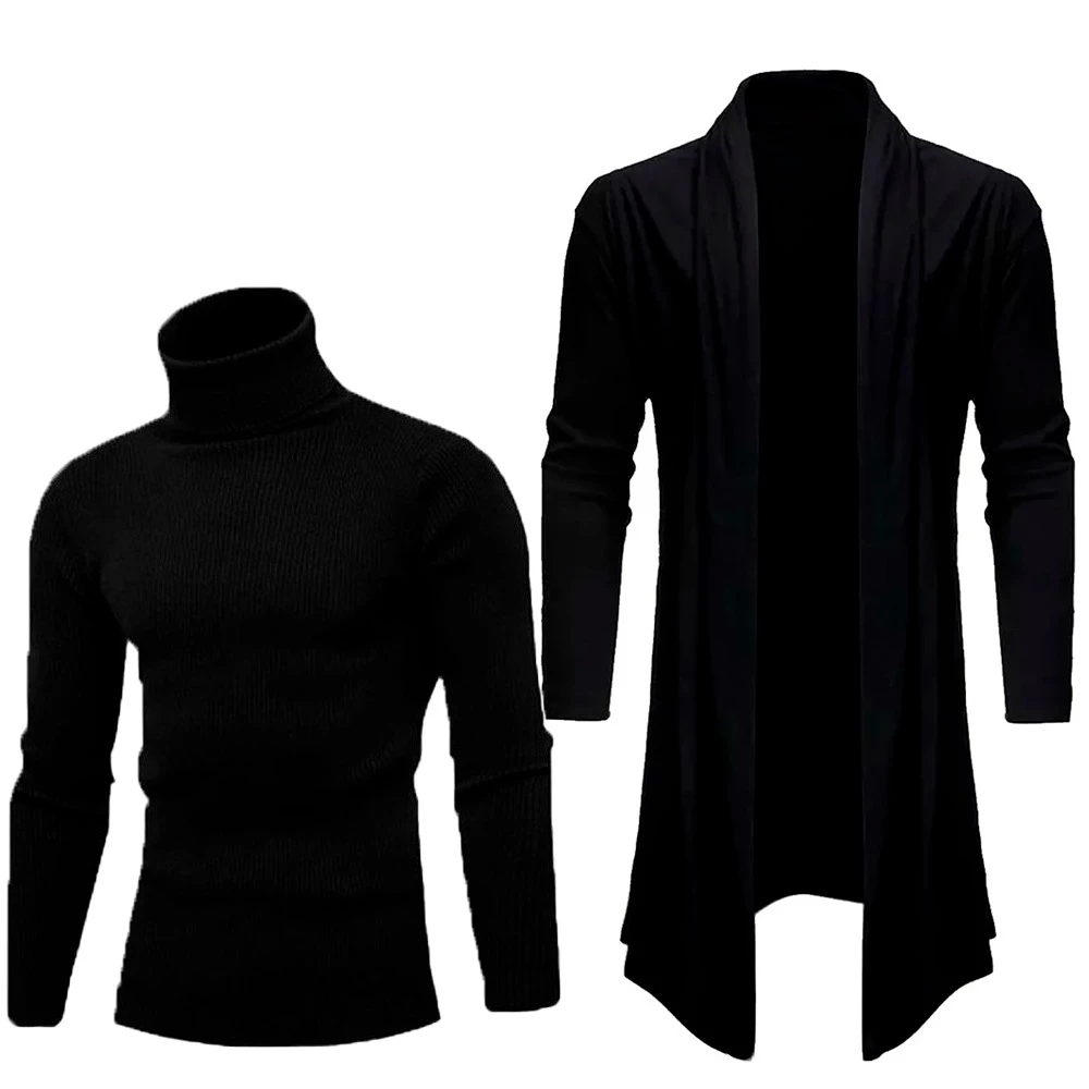 Kit Blusa Gola Alta + Cardigan Masculino Estilo Slim Fitness
