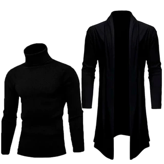 Kit Blusa Gola Alta + Cardigan Masculino Estilo Slim Fitness