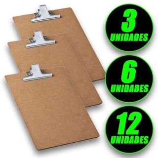 Prancheta A4 Ofício De Madeira Mdf Com Prendedor De Metal Com 3 6 12 Unidades