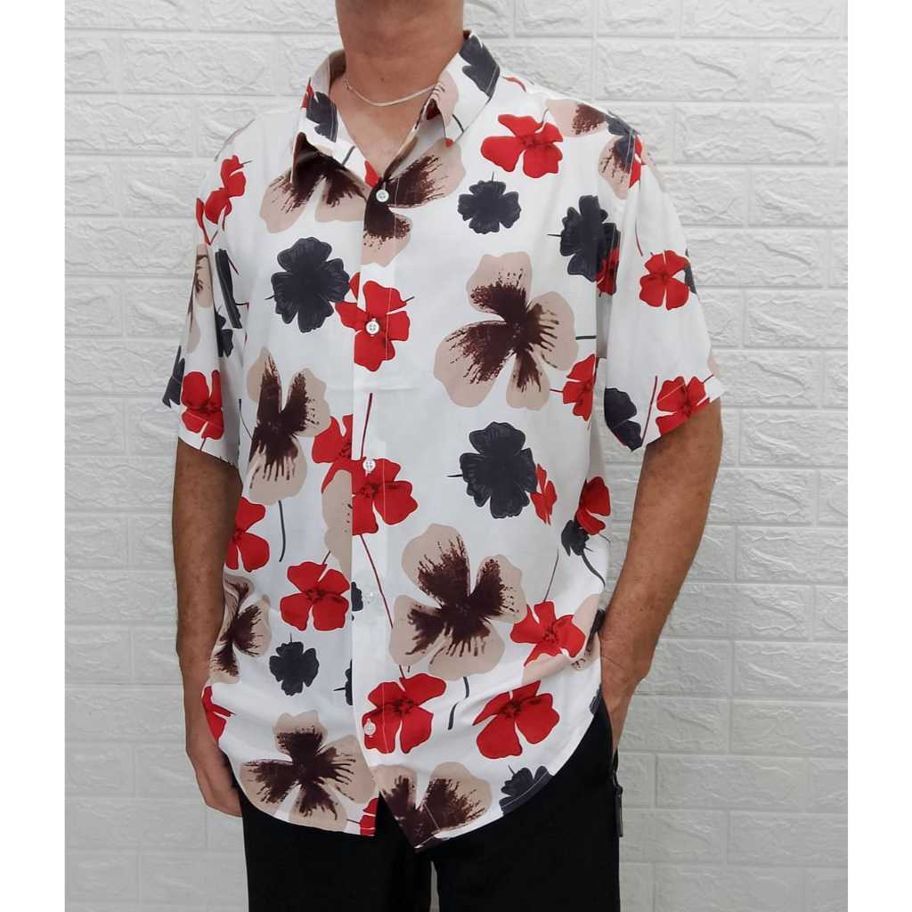 Camisa Masculina Plus Size Social Floral Estampada