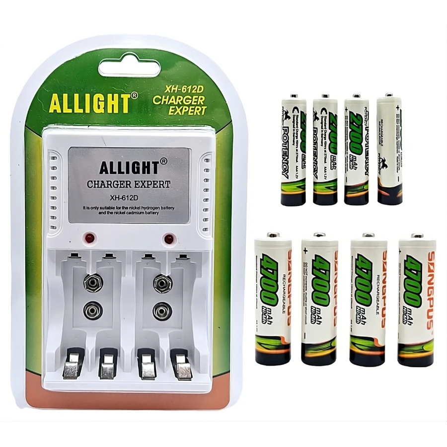 Kit Carregador de Pilhas AA AAA Bateria 9V Bivolt