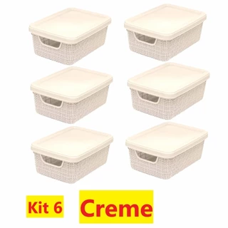 Kit 6 Peças Cesta Caixa Organizadora 1.8L De Objetos Organizadora Com Tampa Juta Multiuso Casa Armario Sala em Oferta na Shopee