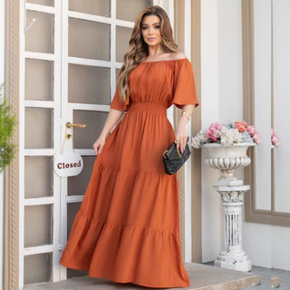 Vestido Longo Ciganinha Moda Social Evangélica Elegante Luxo Festa