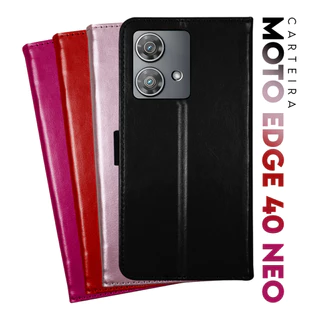 Capa Case Capinha Carteira Flip Cover Couro Sintético PRETA Para Motorola Moto Edge 40 Neo 5g Xt2307 tela 6.55 Cell in Power25
