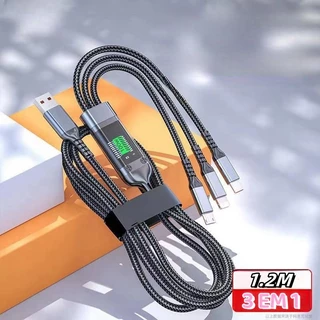Cabo De Carregamento De Liga De Zinco 3 Em 1 100W 6A Carregador Rápido USB Para Micro Tipo C Indicar Luz 480 -MA0804