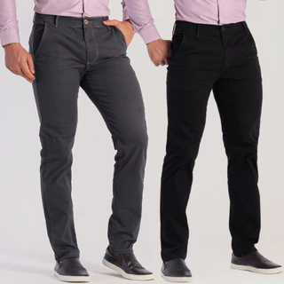 Kit 2 Calça Sarja Alfaiataria Sport Fino Premium Acetinado Com Elastano