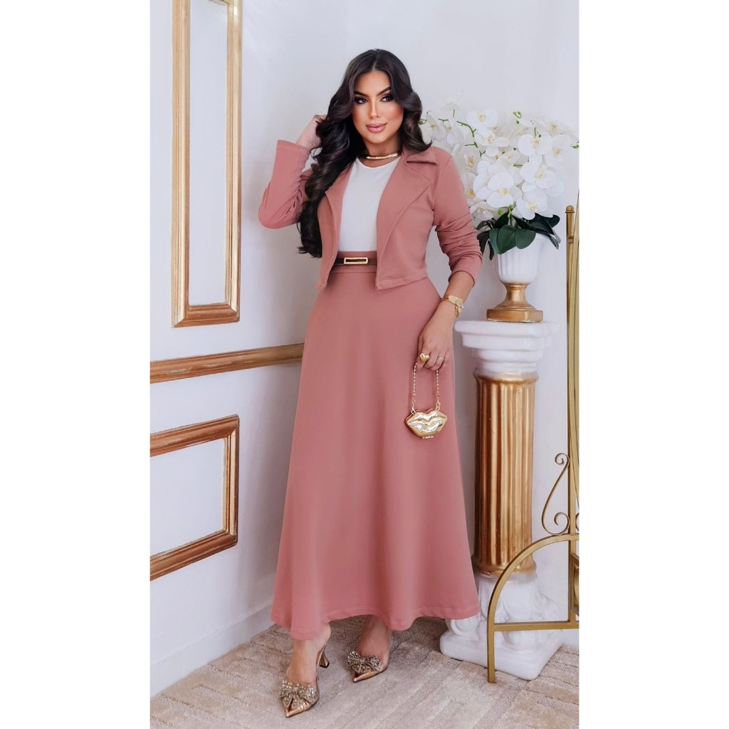 conjunto longo feminino evangelico saia e blazer moda evangelica de ...