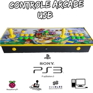 Controle Fliperama Duplo USB, PC emuelec e batocera com Placa Zero Delay Cabo 1,5M