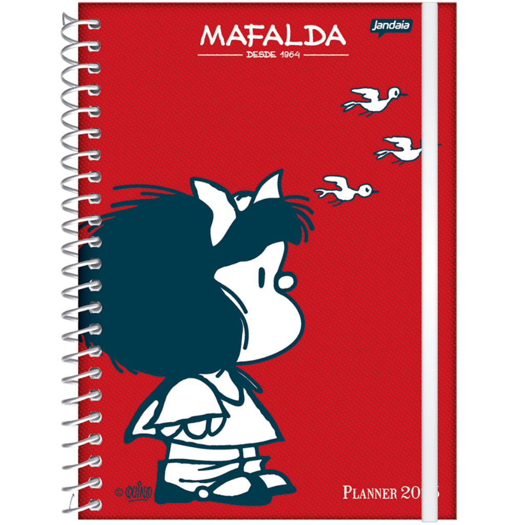 PLANNER DIÁRIO MAFALDA 2025 JANDAIA 160 PÁGINAS CAPA DURA COM ELÁSTICO