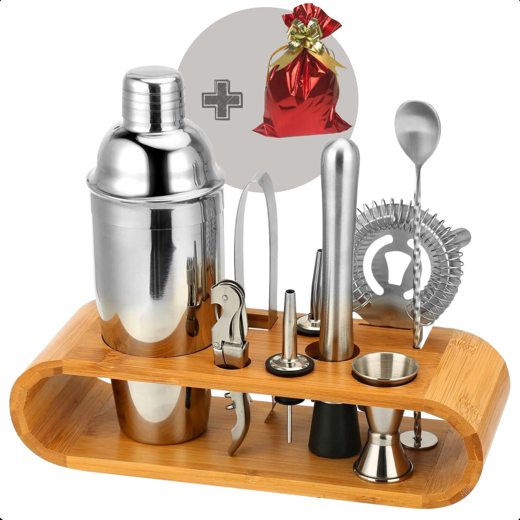 Coqueteleira Bartender Homebar Com 12 Peças Inox Bar Kit Barman Drinks Suporte Baumbu Profissional