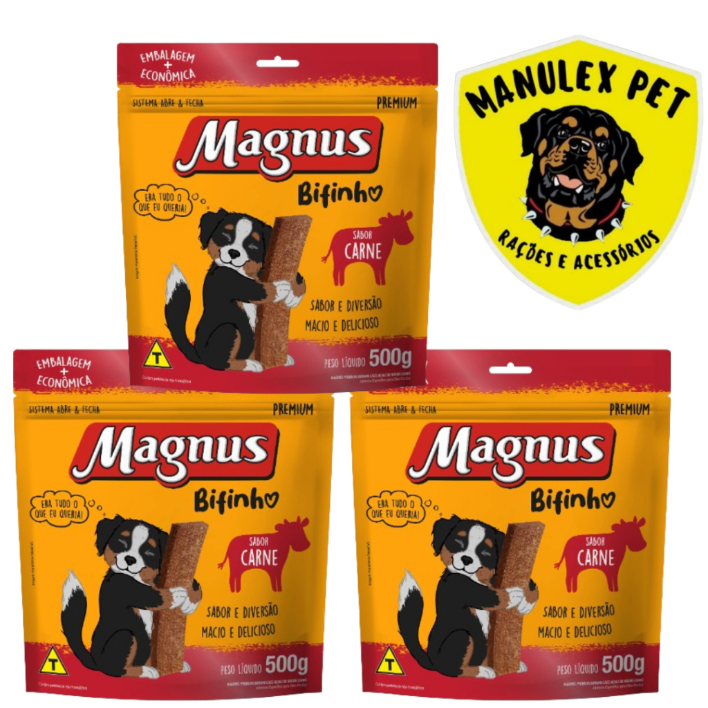 Magnus Bifinho Petisco para Cães Sabor Carne 1.5kg / 500g em Oferta na Shopee