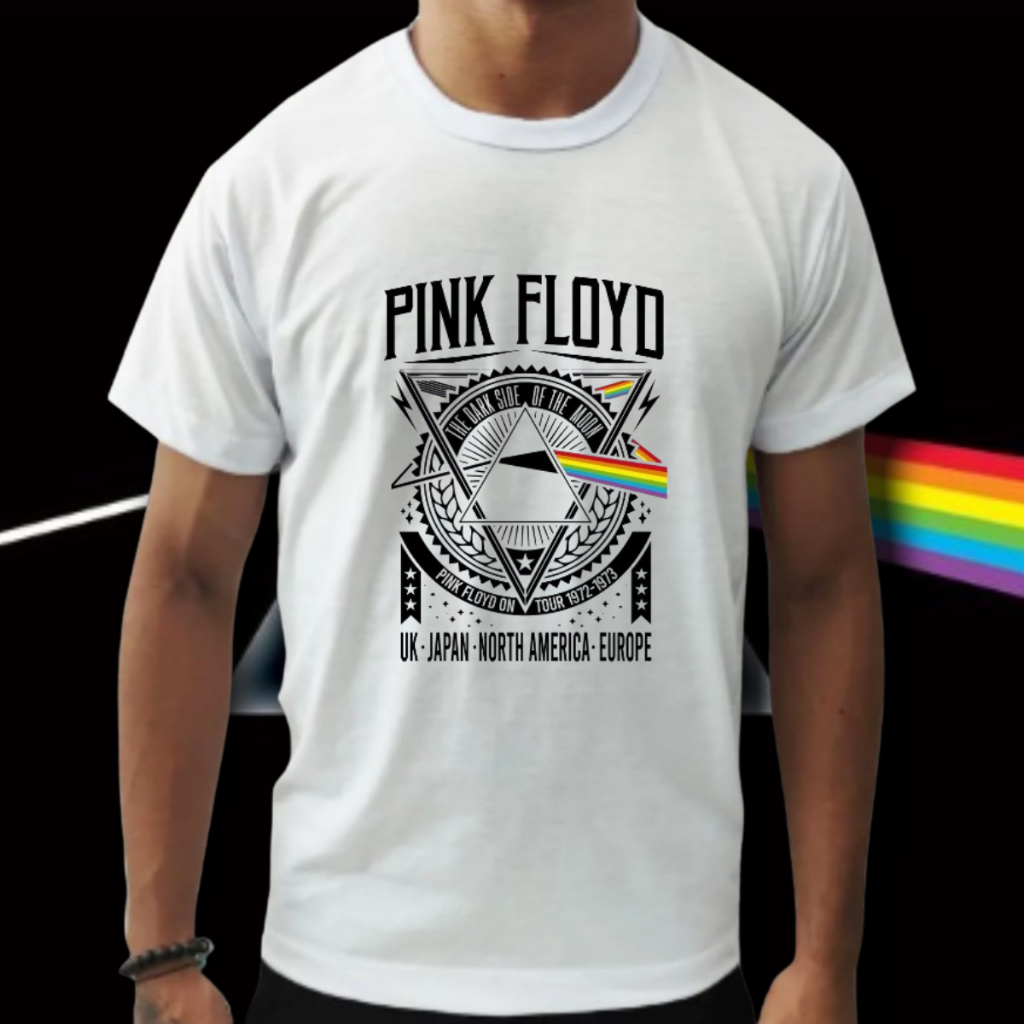 Camiseta Pink Floyd Banda de Rock Unissex, Blusa Pink Floyd Branco e ...