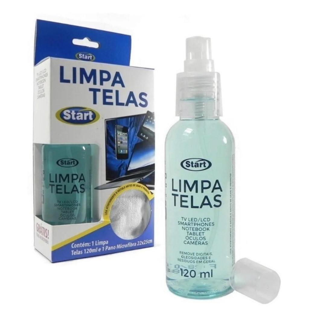 Limpa Telas Start 120ml + Pano Microfibra Removedor Sujeira Tela Celular Televisão Computador Kit