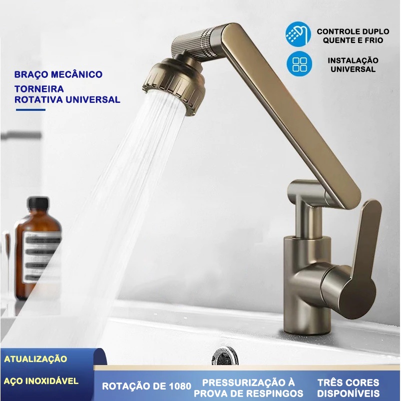 Torneira de 1080° graus giratória de água quente e fria torneira de cozinha moderna giratória para casa-Com mangueira