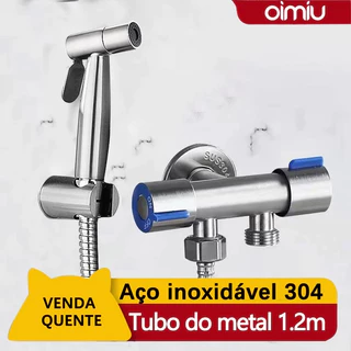 Kit Ducha Higiênica Com Registro Torneira Dupla em Aço Inox 304 Aço Escovado Banheiro Lavabo