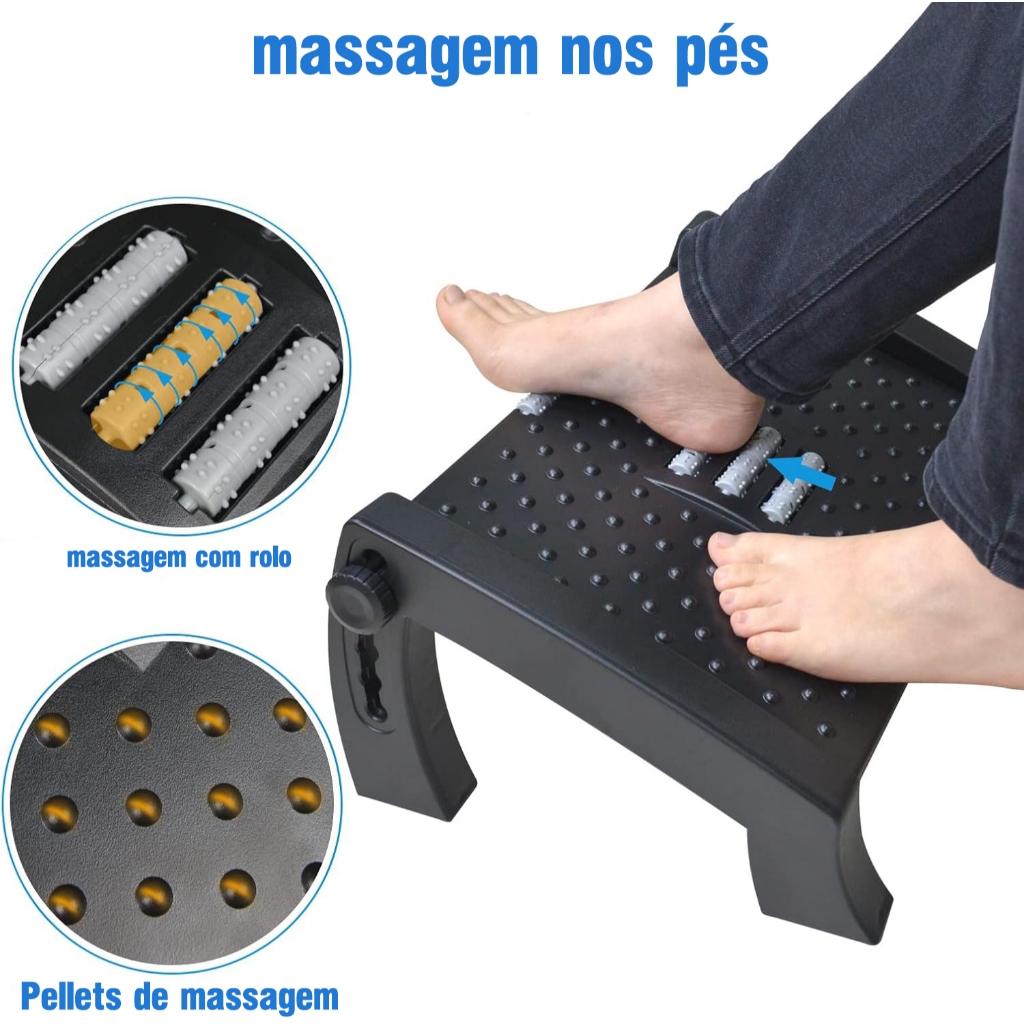 Apoio Para Pés Ergonômico Escritorio Com Massajador Preto