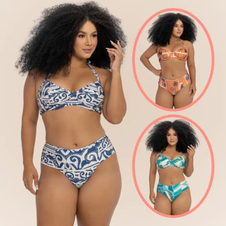 Conjunto Biquíni Plus Size Meia Taça Estampado Banho de Mar Liso Clássico Moda Praia Alça Ajustável em Oferta na Shopee
