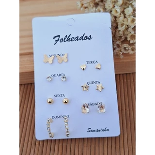 Kit Semaninha Folheado a Ouro 07 Pares de Brincos