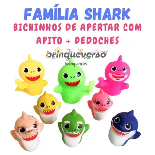 Coleção Baby Shark banho de Apertar + Coleção dedoches. Brinquedo Borracha Macio Apertar + dedoche.