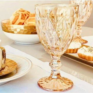 Jogo de Taças 340ml Âmbar Elegância De Vidro em 6 ou 12 Peças + Jarra 1L Exclusiva Diamond - 88064