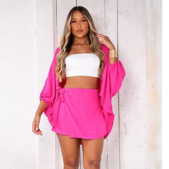 conjunto kimono duas peças saia e short