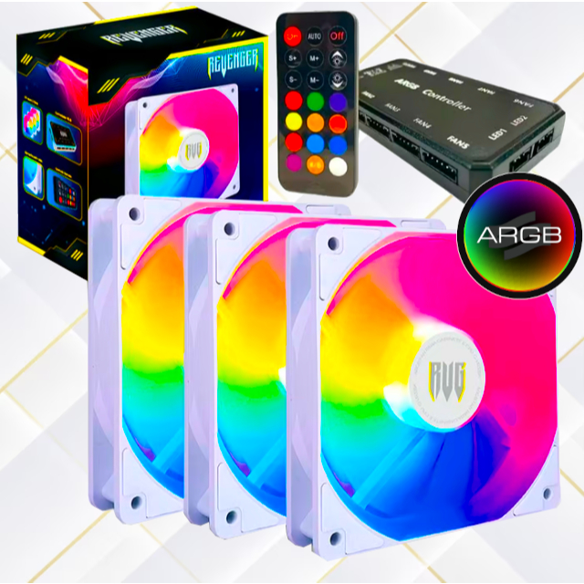 kit 3 Fan Cooler Ventoinha Branco ARGB 120mm Controle remoto HUB ...