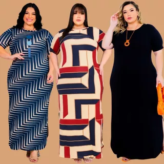 Kit 3 Vestidos Longos Plus Size Curve Curvy Evangélico Lindo veste do 42 ao 58