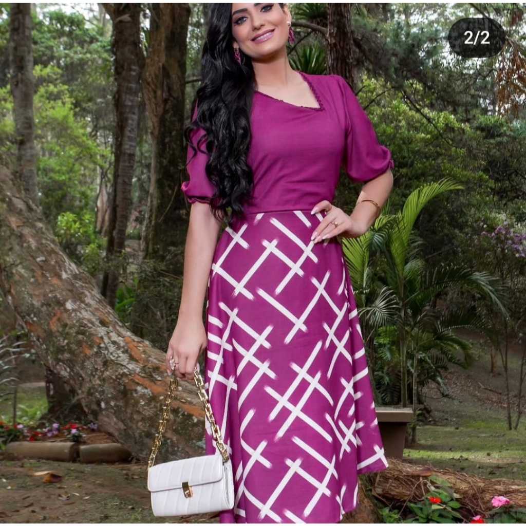 Blusa Social Conjunto De Saia Estampada E Blusa Lisa VESTIDO MIDI