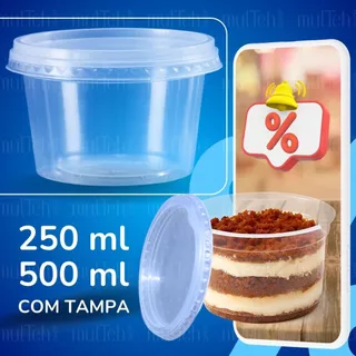 Potes Descartáveis Redondos Com Tampa Transparente 250ml 500ml 50 100 unidades Pote Bolo Tempero