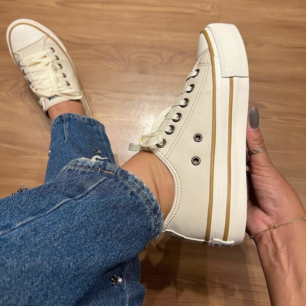 Tenis White Star Areia Dourado Sola Plataforma