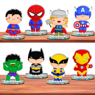 Centro De Mesa Super Heróis Cute Personalizado Nome e Idade 10 cm Lembrancinha Display Festa Tema