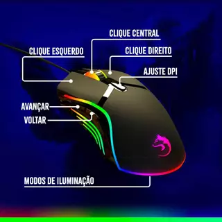 Mouse RGB Gamer Sensor Profissional 8000DPI Ajustável 7 Botões Configuráveis com Software Fade Ozzix