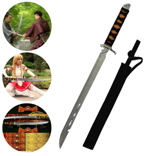 Katana C/ Lanterna Samurai 72cm Com Fio Corte + Bainha Preta