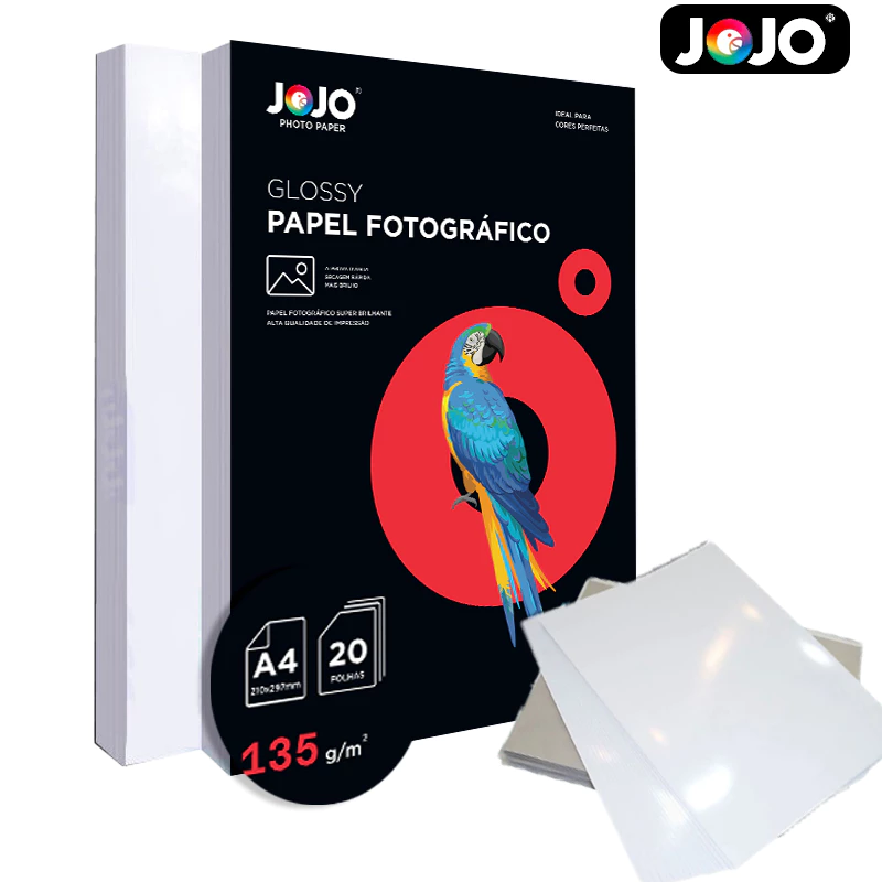 Papel Fotográfico GLOSSY 135g A4 600 Folhas Brilhante (NÃO ADESIVO) Resistente a Água JOJO BRASIL