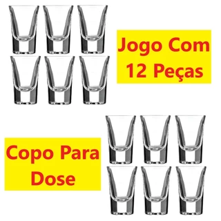Jogo 12 Ou 6 Copos Shot Dose De Vidro 40ML Para Drinks Tequila Whisky Licor 5.1 x 7.7Cm Vitrine