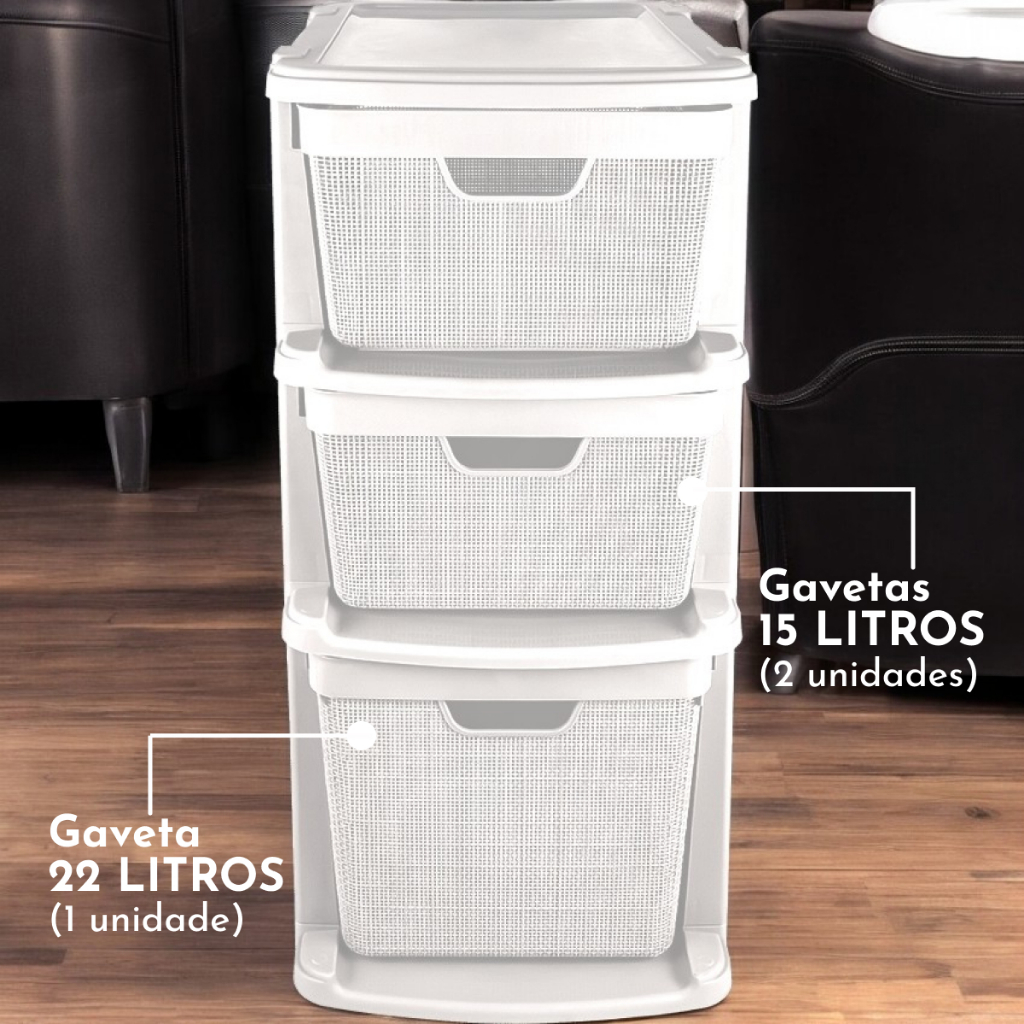 Gaveteiro Organizador de Chão com 3 Gavetas em Plástico Jutta 15