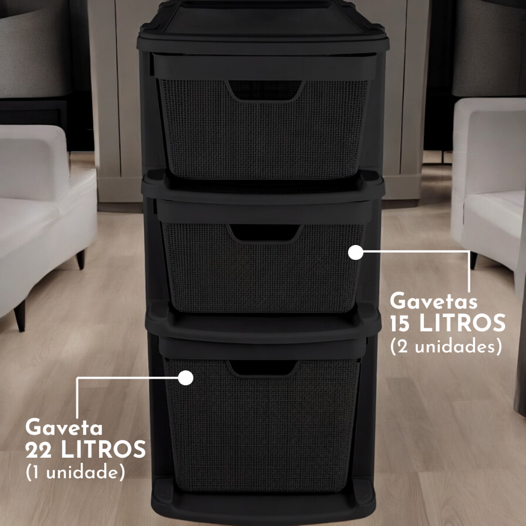 Gaveteiro Organizador de Chão com 3 Gavetas em Plástico Jutta 15