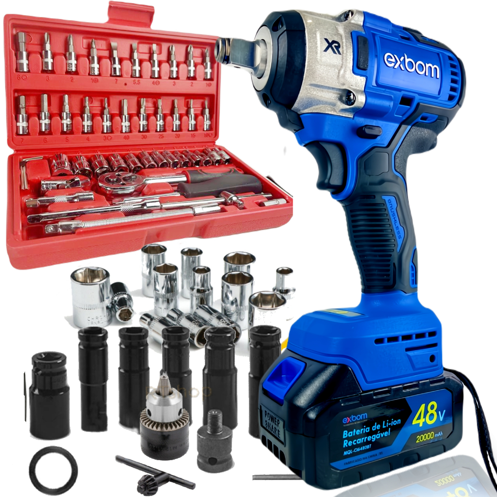Chave De Impacto 48v Furadeira e Parafusadeira 2 Bateria Bivolt e/ou ...