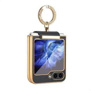 Case Para Samsung Galaxy Z Flip 6 Couro Luxo Detalhes Gold