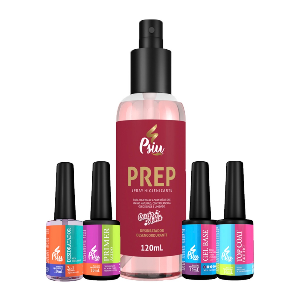 Psiu - Prep 120ml + Desidratador + Primer Ácido + Gel Capa Base + Top ...