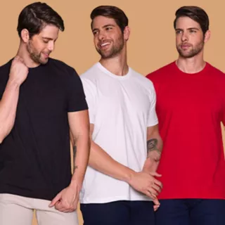 Kit 3 Camisetas Slim Básica Casual Masculina 100% Algodão Premium Lisa M G GG Dia dos Pais