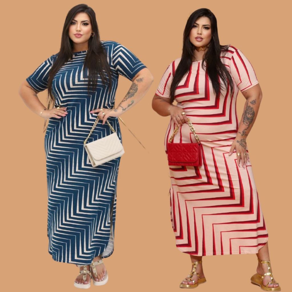 Kit 2 Vestidos Longos Evangélico Plus Size Curve Curvy Veste Até 60 Moda