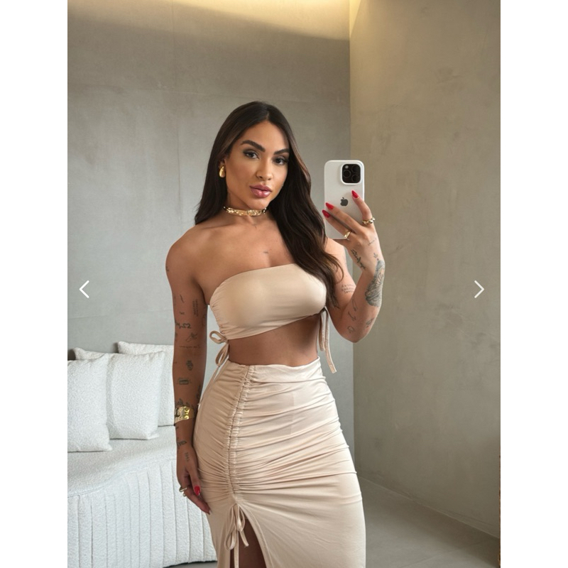 Conjunto de verão Midi blogueira feminino Suplex com Bojo