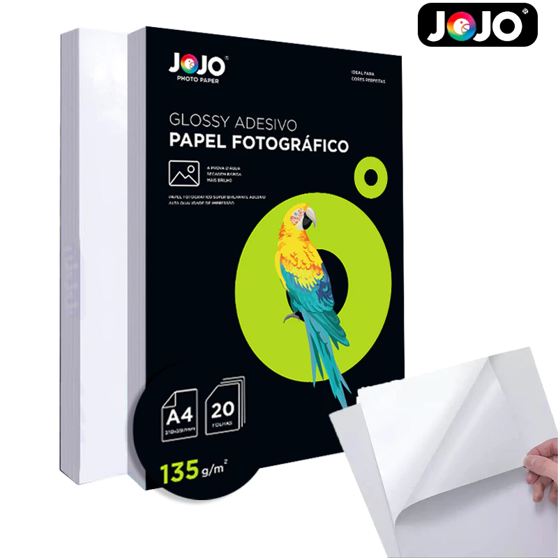 900 Folhas GLOSSY ADESIVO Papel Fotográfico 135g A4 Brilhante (Resistente a Água) JOJO BRASIL