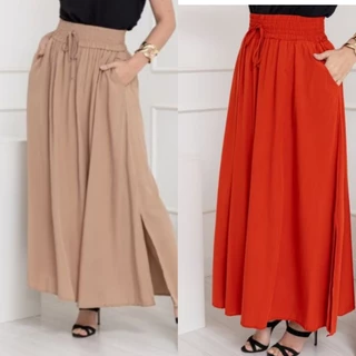 saia longa viscolinho com bolso forrado fenda nas laterais moda femenina casual evangélica